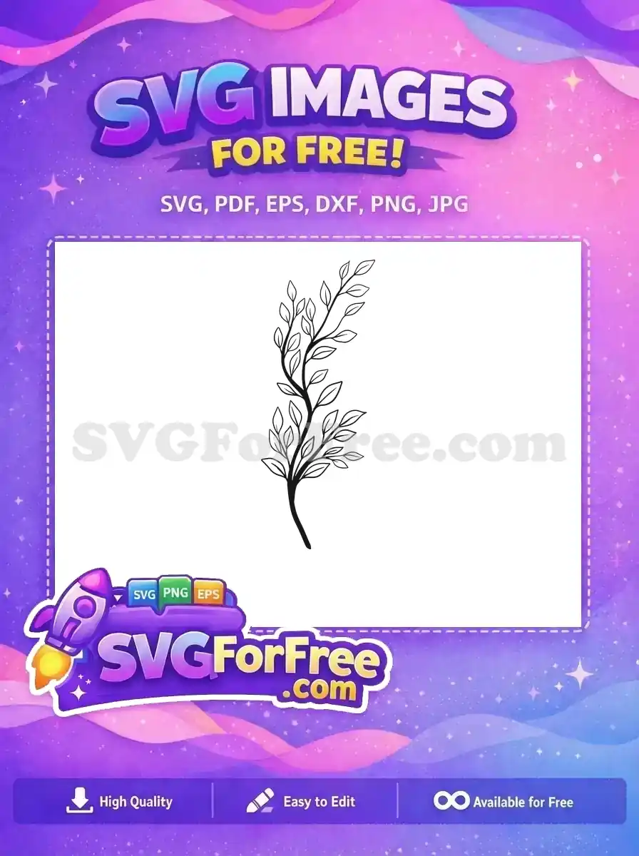 A free elegant branch SVG featuring a flowing stem and numerous outlined leaves, ideal for nature-inspired free designs.