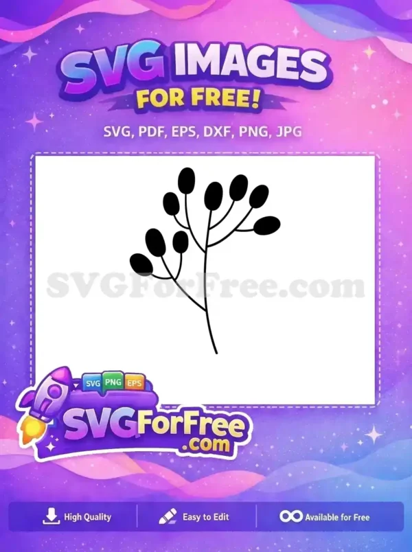 Free Berry Branch SVG: Elegant & Versatile Free Design This free design showcases a minimalist black berry branch. An elegant free SVG with oval elements, ideal for natural crafts.