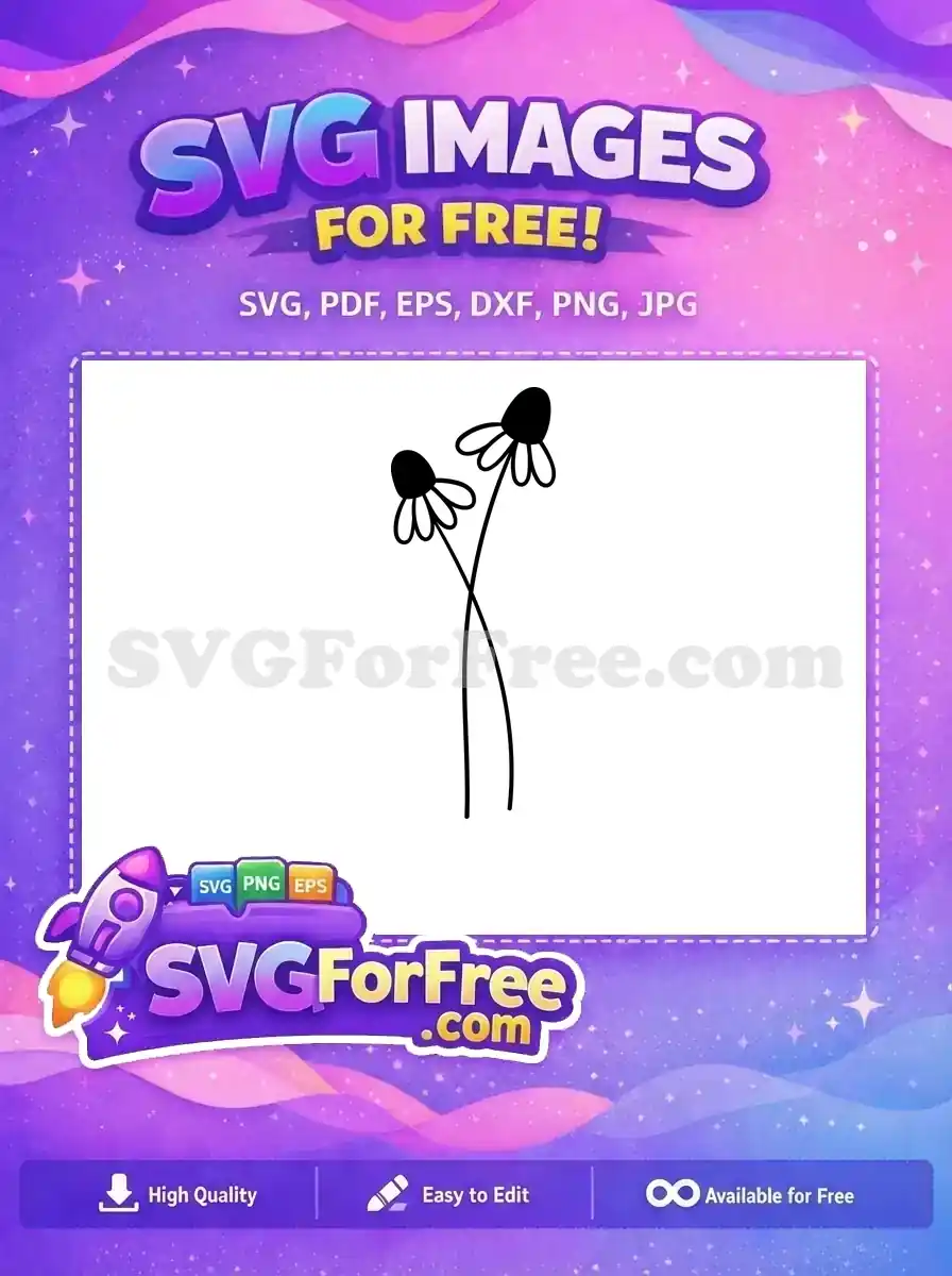 A beautiful free minimalist SVG design featuring two stylized black and white flowers with elegant curved stems.