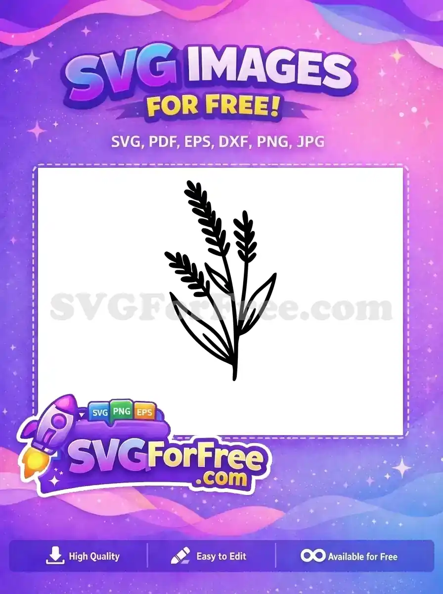 A free stylized black outline SVG of a delicate plant with multiple stalks and leaves, ideal for various design uses.