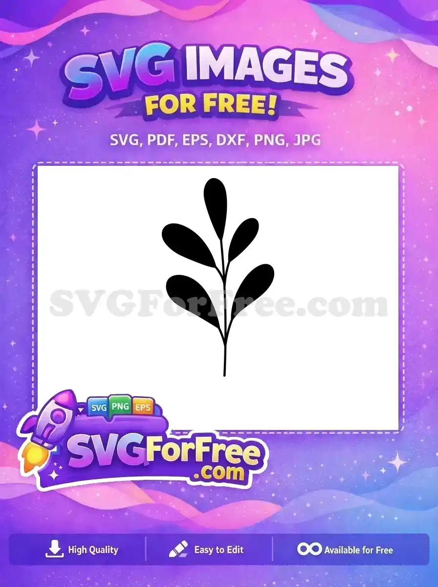 A clean, free black silhouette of a simple plant stem with five leaves, ideal for various free design projects.