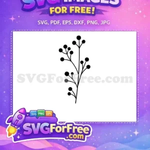 A free minimalist black and white SVG of a botanical branch with round berries, perfect for various free design projects.
