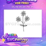 Free Three Botanical Flowers Free Simple Line Art Daisy Leaves Free SVG - Instant Download