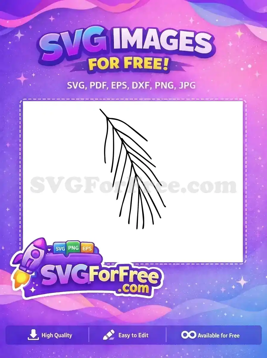 A beautiful free hand-drawn outline of a single leafy branch or fern frond, perfect for natural, free designs.