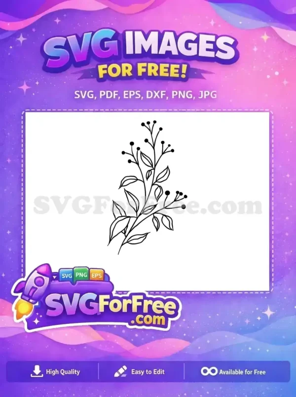 A beautiful free botanical SVG design featuring delicate leaves and berries in a simple black outline. Grab this free vector now!