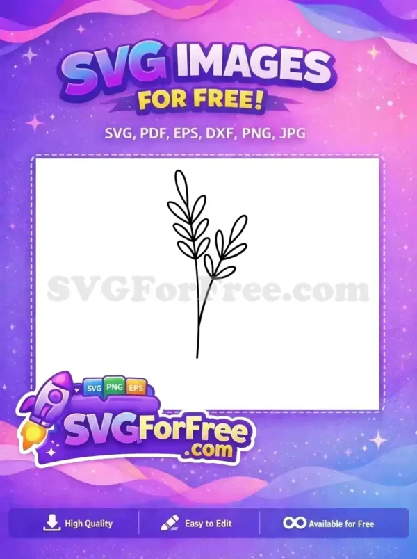 A simple, elegant black outline of a leafy plant stem, a versatile free SVG design ready for your creative projects.