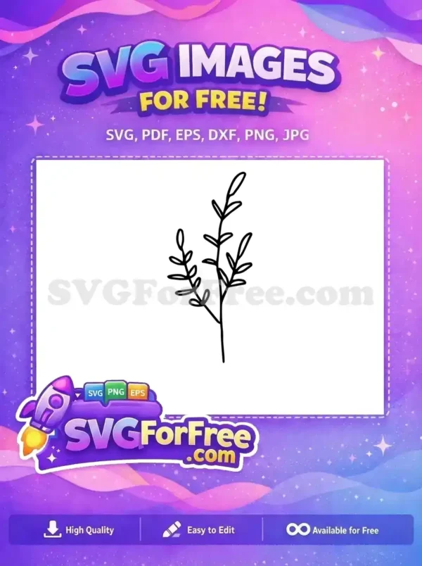 A free minimalist line art SVG of a delicate plant branch with leaves, ideal for nature-inspired designs. Get this free download now!
