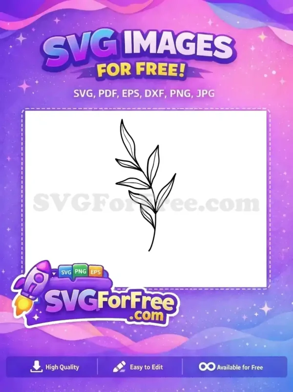 Free Elegant Leafy Branch SVG Design – Instant Download Free botanical leafy branch SVG, a versatile line art design perfect for crafts, decor, and digital projects.