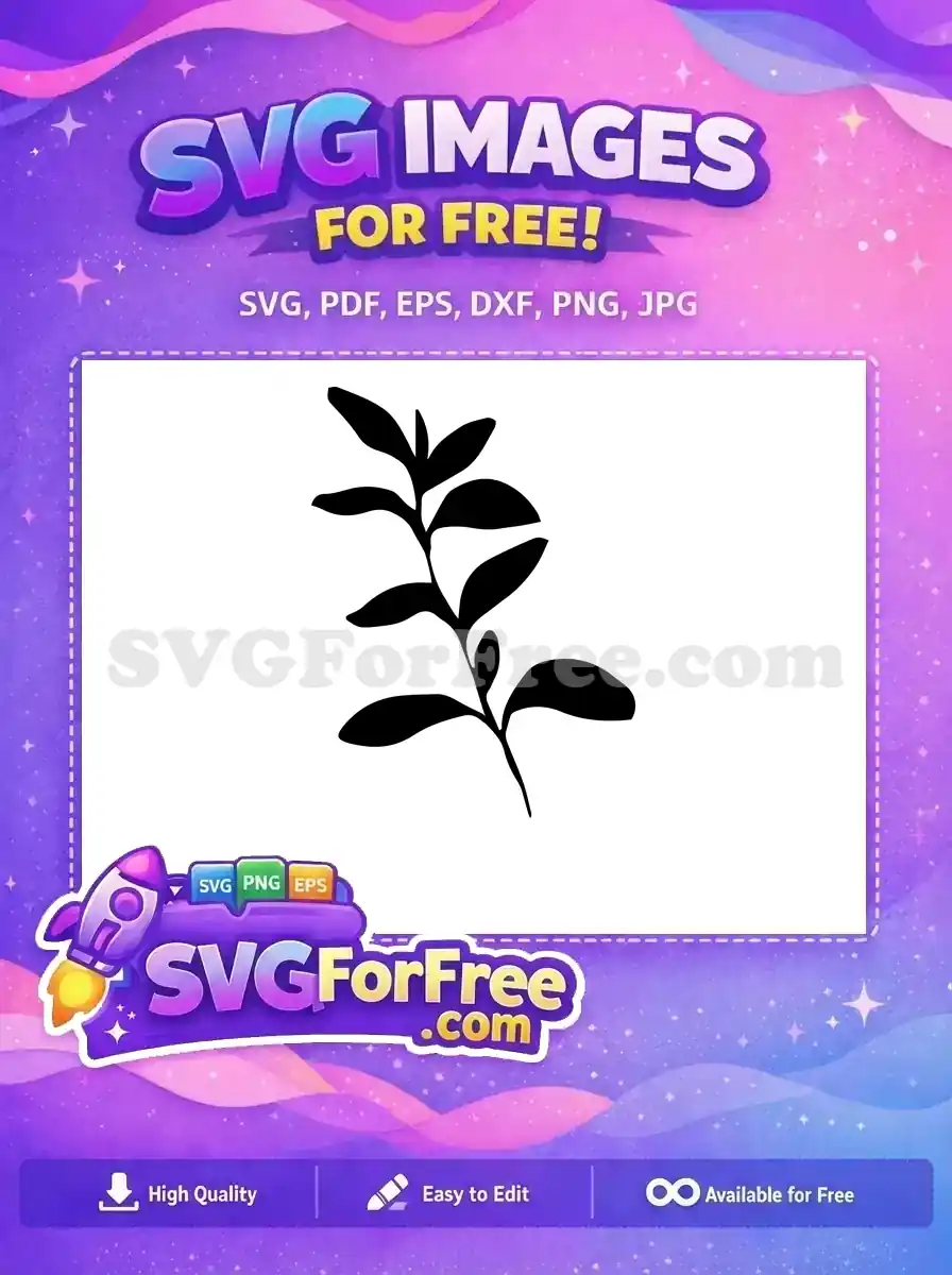 A free minimalist black silhouette of a leafy plant stem, ideal for nature-themed designs. Grab this free vector art!
