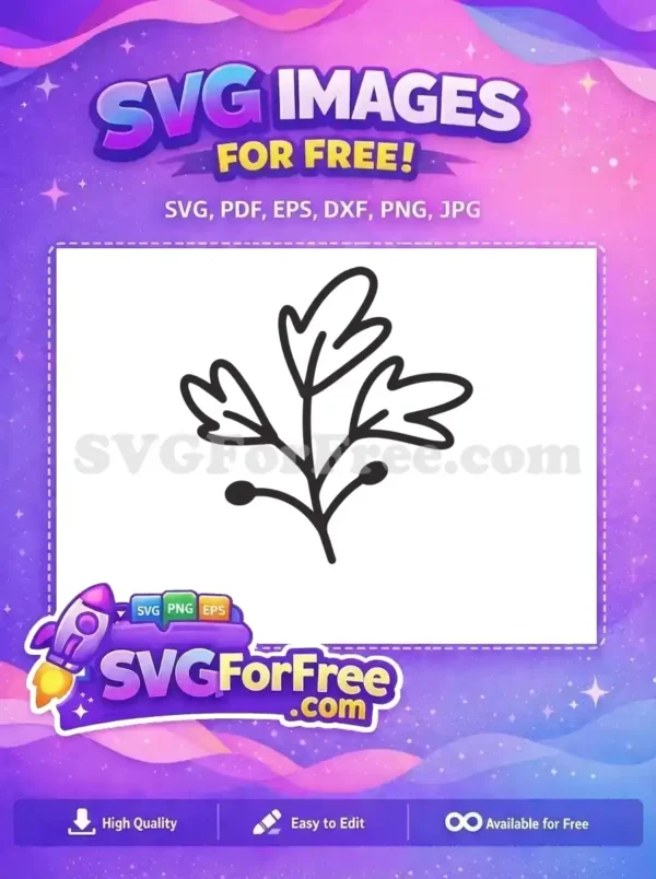 Free Hand-Drawn Plant Branch SVG – Versatile Free Design A free hand-drawn line art SVG of a delicate plant branch with three leaves and two berries, ideal for free creative projects.