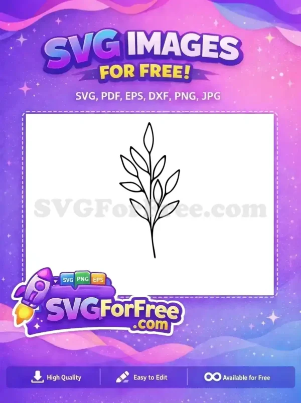 A free design of a simple, elegant black outline illustration of a leafy branch, perfect for various creative crafting projects.