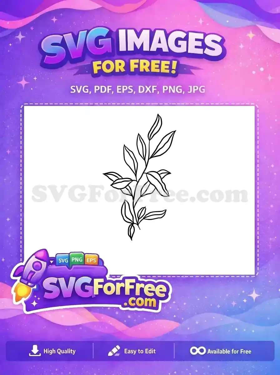 A beautiful, free hand-drawn line art SVG of a leafy branch, featuring slender stems and delicate leaves. Ideal for free creative projects.