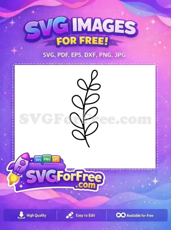 A free simple line art SVG of a delicate leafy branch, ideal for craft projects and digital designs. Download this free vector.