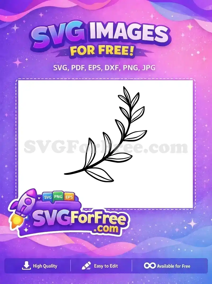 A free simple black outline of a delicate leafy branch, ideal for nature-inspired designs and crafts. Completely free to use.