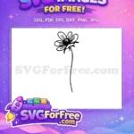 Free Black Outline Botanical Flower Free Long Stem Delicate Petals Botanical Leaves Free SVG - Instant Download