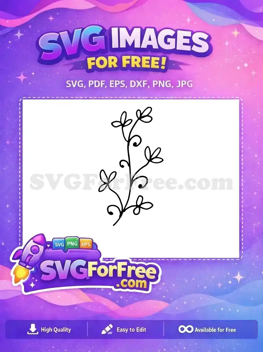 A charming free hand-drawn floral vine SVG, featuring a central stem with delicate leaves and elegant curls. Perfect free design.