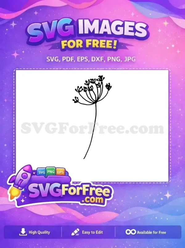 Free Botanical Line Art SVG – Elegant Nature Design A free elegant botanical line art SVG featuring a delicate umbellifer plant, perfect for nature-inspired free designs.