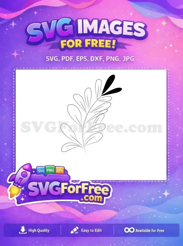 A free design featuring a minimalist black outline of a graceful leafy branch with two solid black accent leaves, ideal for various creative projects.