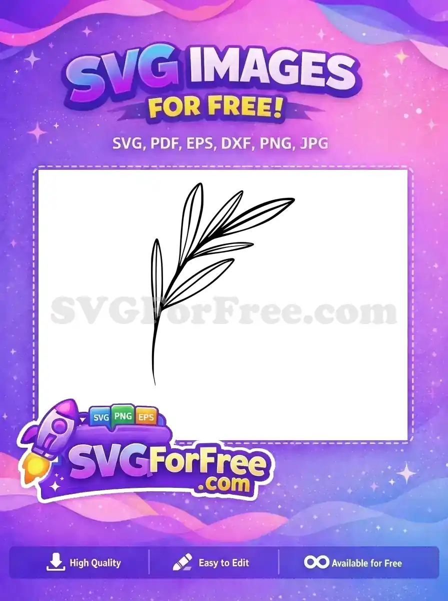 A free minimalist line art SVG of a graceful leafy branch, ideal for your next creative project. This free design is versatile.