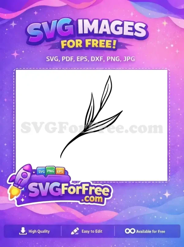 A minimalist free hand-drawn branch with several slender leaves, rendered in elegant black line art. Ideal free botanical SVG.