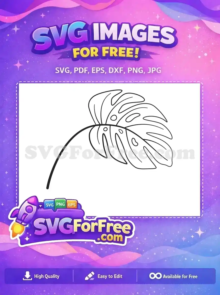 A free Monstera leaf SVG outline, perfect for tropical designs. This versatile vector is ready for your creative projects.