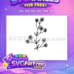 Free Hand-Drawn Wildflower Stem Free Simple Five-Petal Blooms Botanical Leaves Free SVG - Instant Download