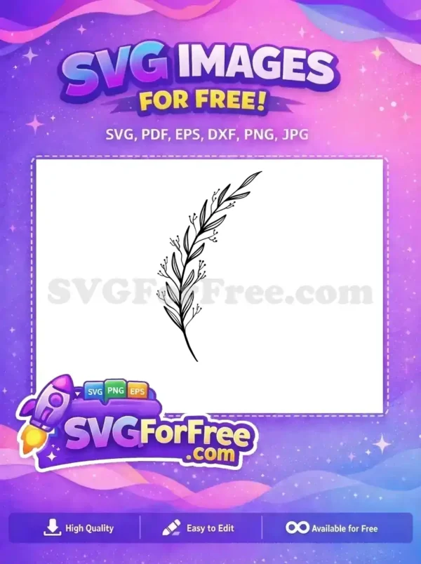 Elegant free hand-drawn botanical stem with delicate leaves and berry clusters, ideal for any free design project.