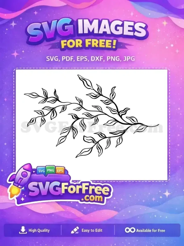Detailed close-up of a free elegant leafy branch SVG, showcasing intricate line work and natural botanical beauty. A free design.