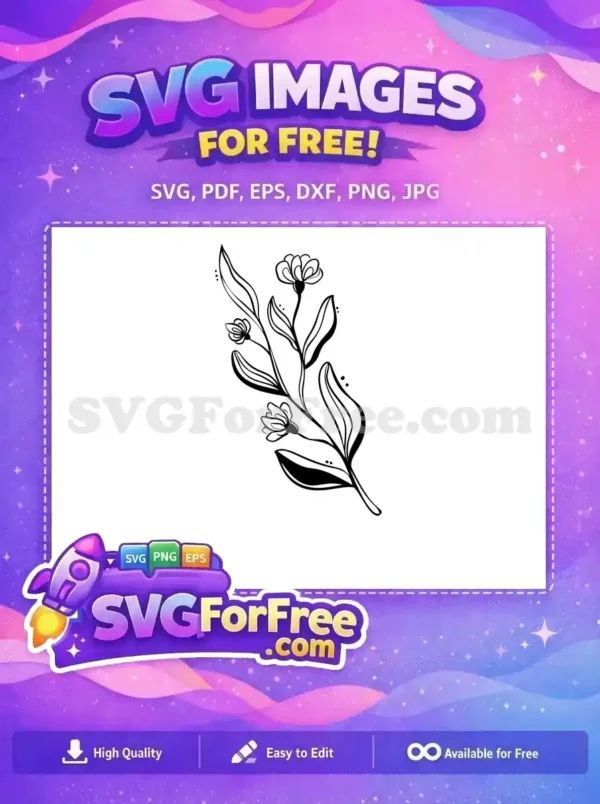Free Elegant Floral Branch SVG – A Beautiful Free Design Download this free intricate botanical SVG, showcasing a delicate floral branch with leaves and blossoms. A versatile free design.