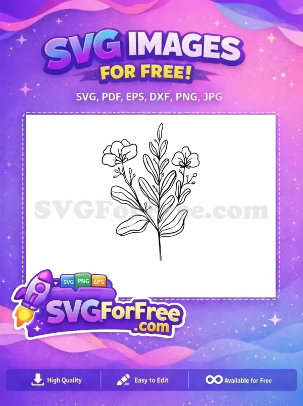 Free elegant botanical SVG design featuring delicate line art flowers and leaves, perfect for various creative projects. Download this free vector now!