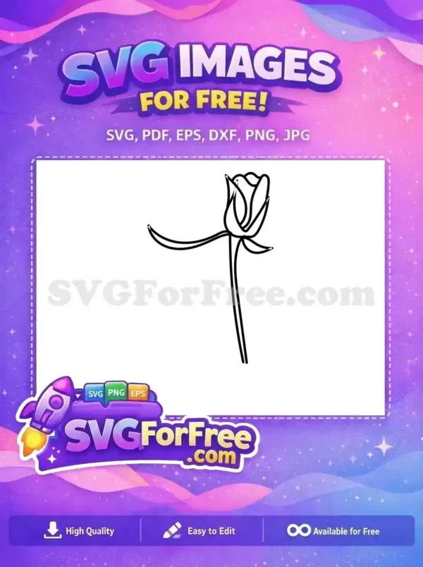 A beautiful free line art rose SVG, featuring a single elegant bloom with flowing lines. Ideal free design for crafts.
