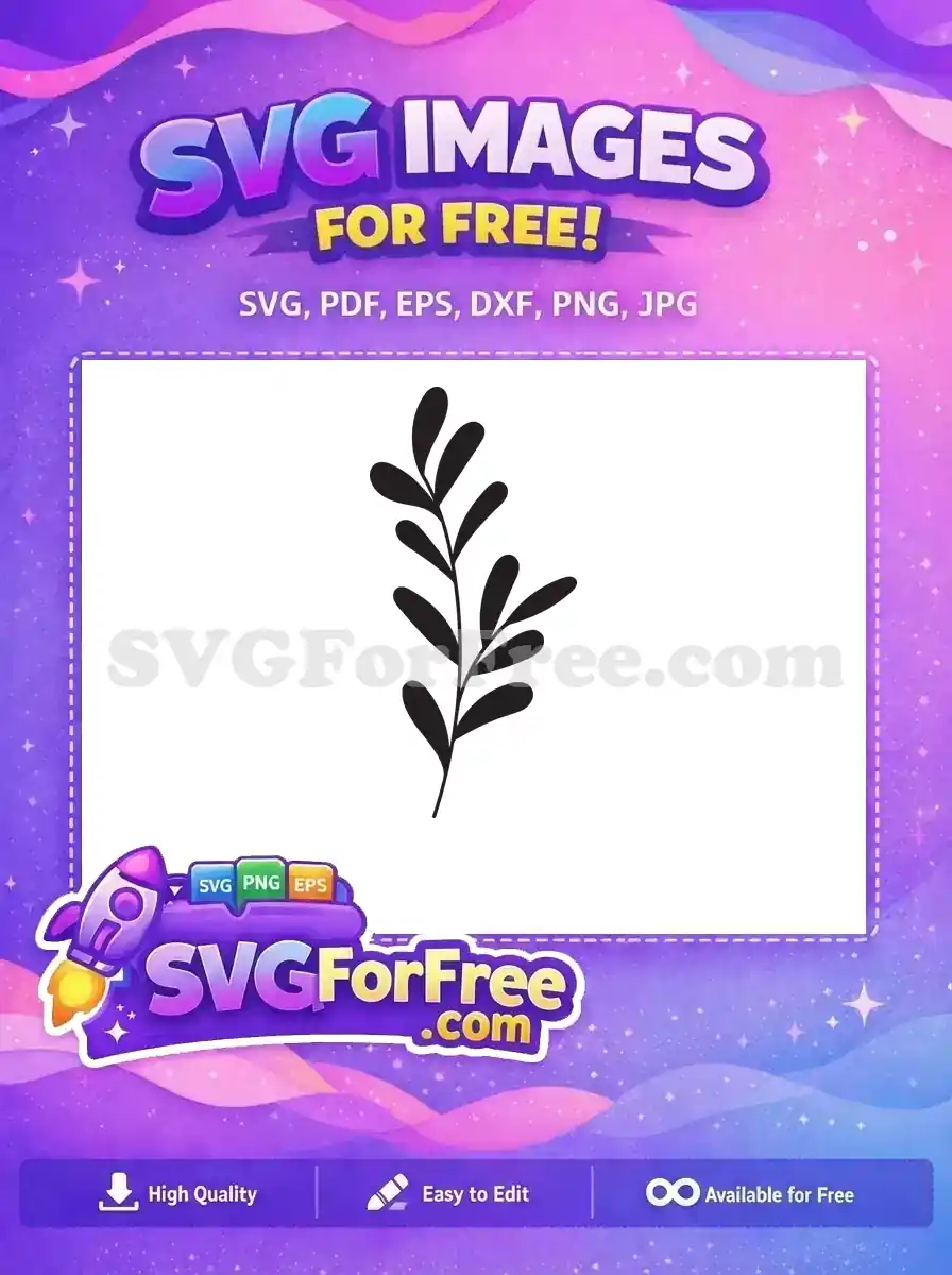 A free minimalist black silhouette of a delicate leafy branch, ideal for various design projects. This free botanical SVG offers simple elegance for crafters and designers.