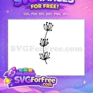 A beautiful free botanical illustration featuring a minimalist line art of a plant stem with multiple seed heads.