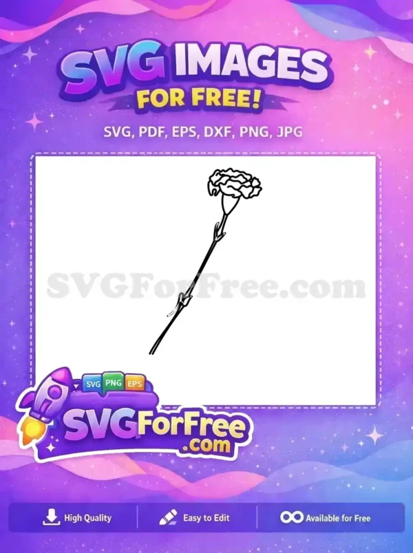 A free minimalist line art drawing of a single carnation flower with a long stem, ideal for various free design projects.