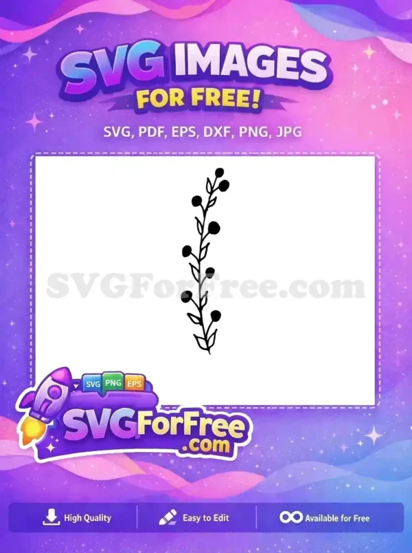 A free delicate botanical SVG featuring a simple plant stem with small leaves and berries, ideal for nature-inspired free designs.