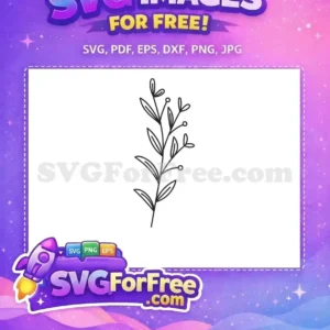 A free delicate botanical line art SVG featuring a slender stem with small leaves and berries, ideal for nature-themed projects.
