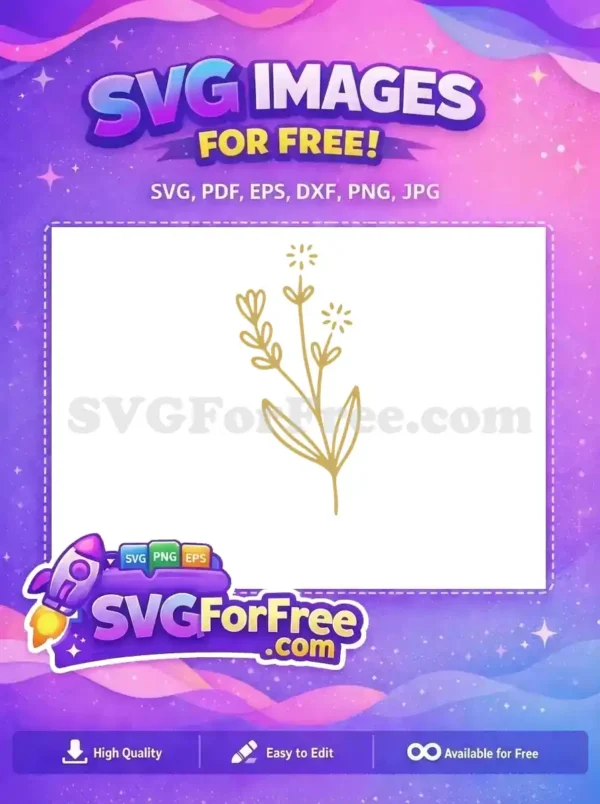 A free elegant golden botanical SVG design featuring a delicate plant with leaves and star-like flowers, ideal for various crafts. Download this free vector!