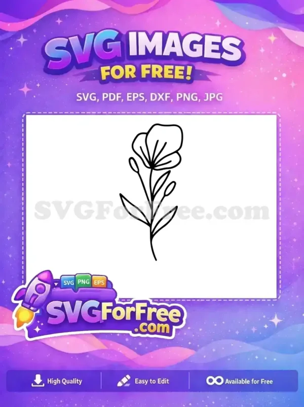 A charming free line art flower illustration, featuring a single bloom, stem, and leaves. This free vector is ideal for craft projects.