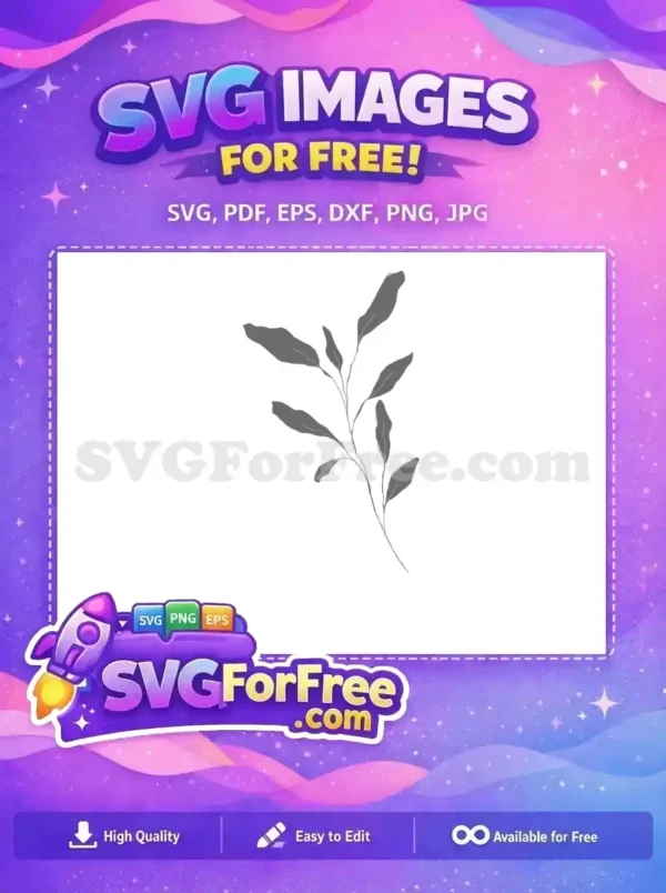 Free Botanical Branch SVG – Elegant Leafy Design A free minimalist gray botanical branch with organic leaves, a versatile free SVG design for various creative projects.