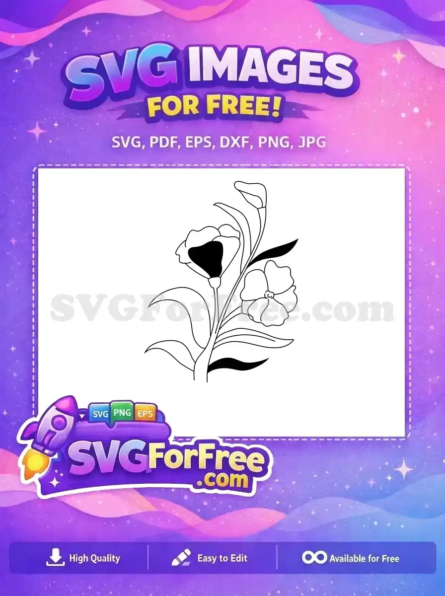 Elegant free floral SVG design featuring stylized flowers and leaves, perfect for various creative free projects.