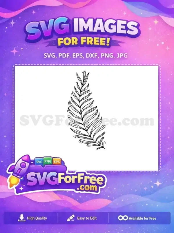 A beautiful free hand-drawn fern leaf SVG design, featuring elegant outlines and whimsical dashed details. Perfect for free creative projects.