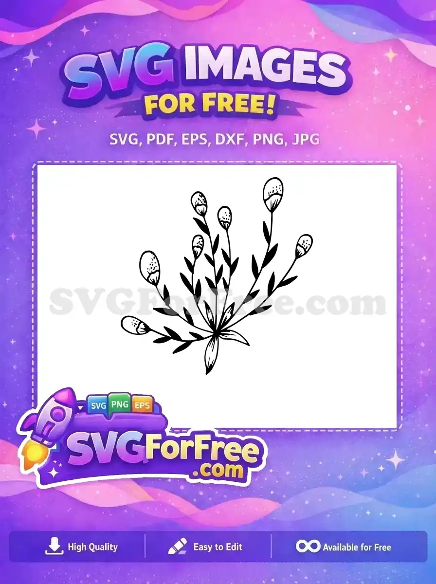 A lovely hand-drawn free design of a delicate plant with closed buds and leaves, ideal for various creative projects. Download this free SVG!