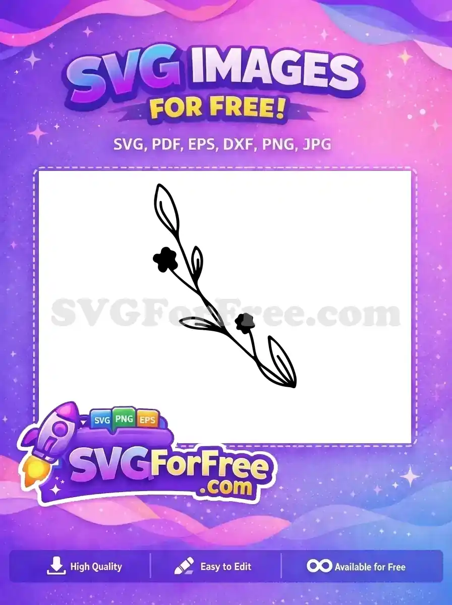A free hand-drawn botanical sprig SVG, featuring delicate leaves and two small flowers. Ideal for nature-themed free designs.