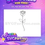 Free Line Art Rose Free Long Stem Botanical Leaves Free SVG - Instant Download