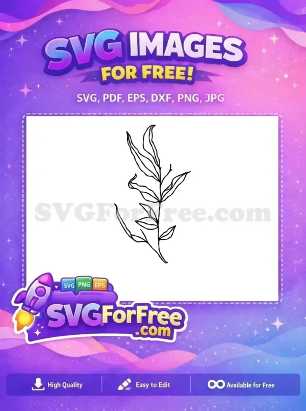 A free minimalist line art drawing of a delicate leafy branch, perfect for various free design projects and crafts.