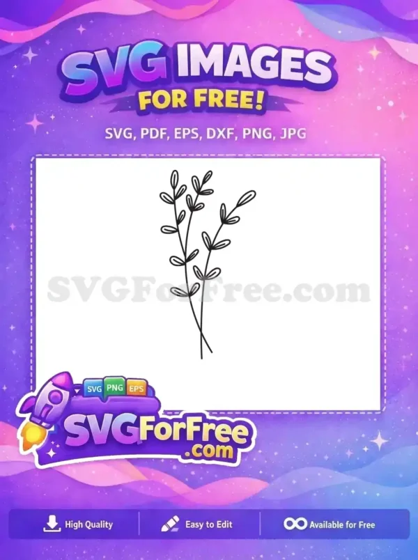 A delightful free SVG doodle featuring two slender plant stems with simple, outlined oval leaves, offering natural charm.
