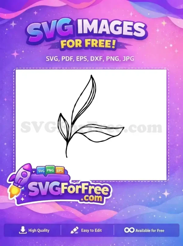 Free Botanical Line Art SVG – Elegant Leaf Design Download A free minimalist line art SVG of a delicate plant branch with three leaves, perfect for various creative free projects.