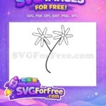 Free Two Daisy Flowers Outline Free Botanical Leaves Line Art Free SVG - Instant Download