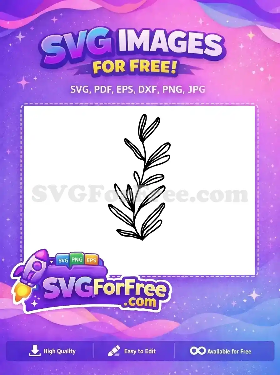 A free design featuring a simple, elegant black outline of a botanical leafy sprig, ideal for versatile craft projects. Download this free SVG now!
