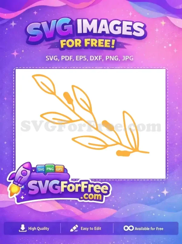 A free minimalist line art SVG of a delicate branch with leaves and berry-like buds, offering a charming botanical free design.